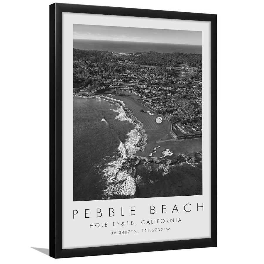 Pebble Beach Golf Links Aerial Hole 17 & 18, California, Golf Art, Gift for him, Framed Art Print Wall Decor