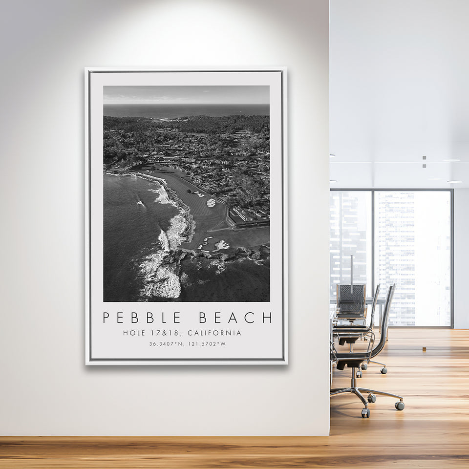 Pebble Beach Golf Links, Hole 17&18, California, Golf Art Print, Floating Frame, Framed Canvas Print Wall Art