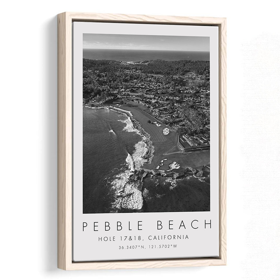Pebble Beach Golf Links, Hole 17&18, California, Golf Art Print, Floating Frame, Framed Canvas Print Wall Art