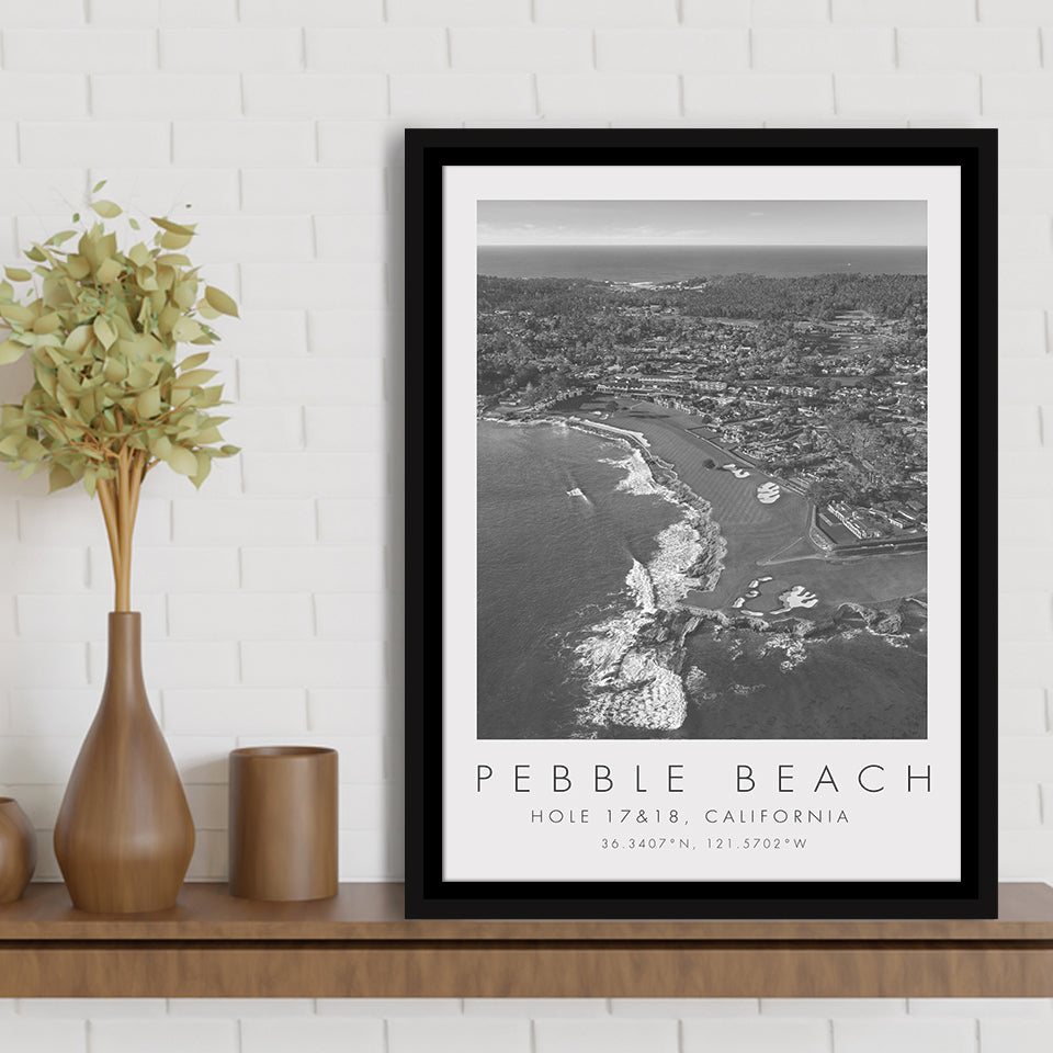 Pebble Beach Golf Links, Hole 17&18, California, Golf Art Print, Floating Frame, Framed Canvas Print Wall Art