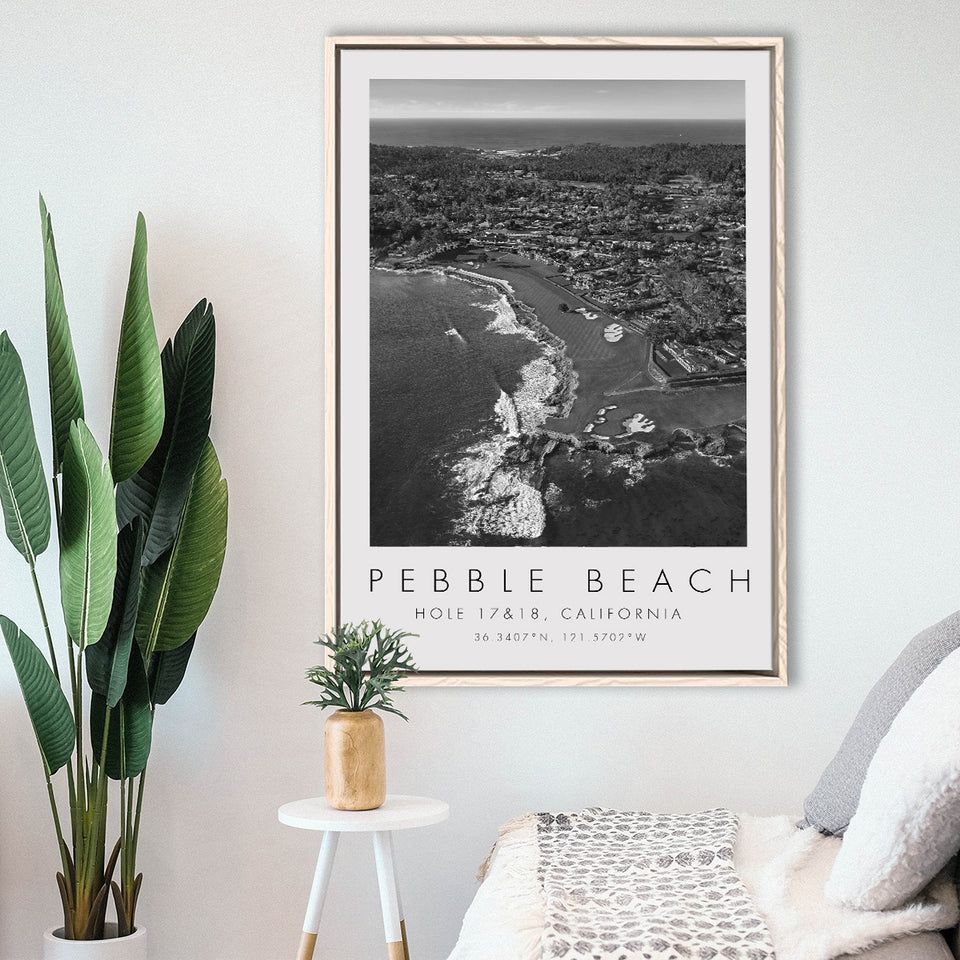 Pebble Beach Golf Links, Hole 17&18, California, Golf Art Print, Floating Frame, Framed Canvas Print Wall Art