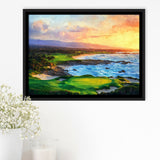 Pebble Beach Golf Links Aerial In Sunset Painting, Golf Art Print, Gift for him, Framed Canvas Prints Wall Art