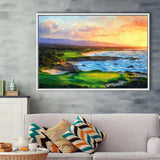 Pebble Beach Golf Links Aerial In Sunset Painting, Golf Art Print, Gift for him, Framed Canvas Prints Wall Art
