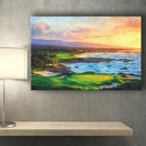 Pebble Beach Golf Links Aerial In Sunset Painting, Golf Art Print, Gift for him, Canvas Prints Wall Art