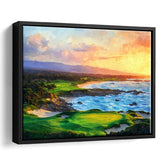 Pebble Beach Golf Links Aerial In Sunset Painting, Golf Art Print, Gift for him, Framed Canvas Prints Wall Art