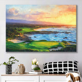 Pebble Beach Golf Links Aerial In Sunset Painting, Golf Art Print, Gift for him, Canvas Prints Wall Art