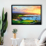 Pebble Beach Golf Links Aerial In Sunset Painting, Golf Art Print, Gift for him, Framed Canvas Prints Wall Art