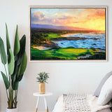 Pebble Beach Golf Links Aerial In Sunset Painting, Golf Art Print, Gift for him, Framed Canvas Prints Wall Art