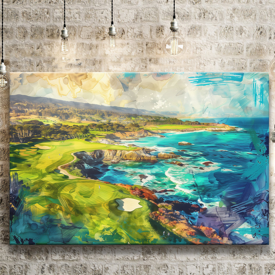 Pebble Beach Golf Links Aerial Painting, Canvas Print Wall Art Home Decor, Painting Canvas Art Print