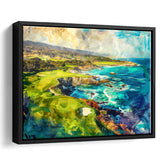 Pebble Beach Golf Links Aerial Painting, Framed Canvas Print Wall Art Decor, Floating Frame Painting Canvas