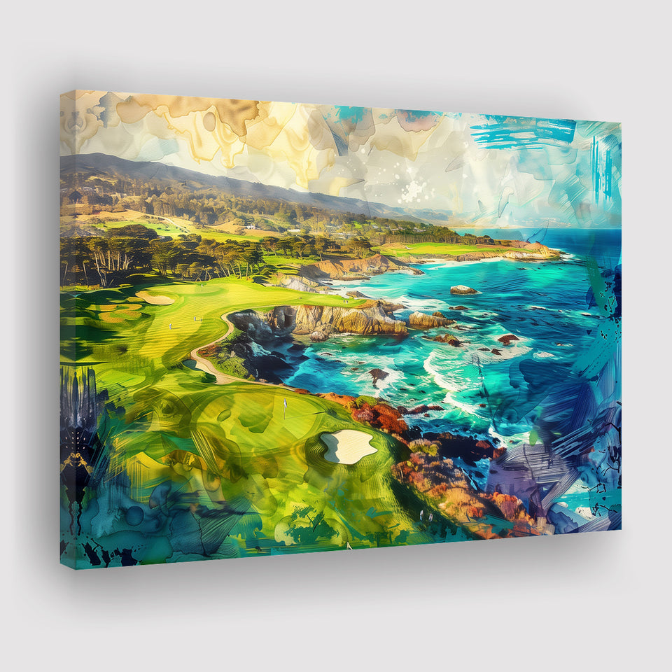 Pebble Beach Golf Links Aerial Painting, Canvas Print Wall Art Home Decor, Painting Canvas Art Print