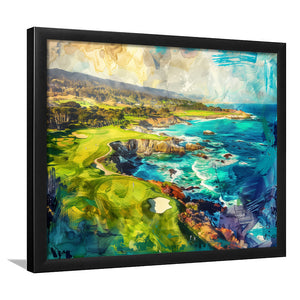 Pebble Beach Golf Links Aerial Painting, Framed Art Print Wall Decor, Picture Framed Painting Art