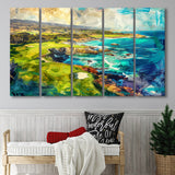 Pebble Beach Golf Links Aerial Painting, Mixed 5 Panel B Canvas Print Wall Art Decor, Extra Large Painting Canvas