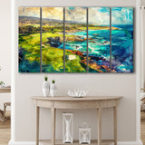 Pebble Beach Golf Links Aerial Painting, Mixed 5 Panel B Canvas Print Wall Art Decor, Extra Large Painting Canvas
