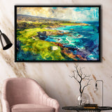 Pebble Beach Golf Links Aerial Painting, Framed Canvas Print Wall Art Decor, Floating Frame Painting Canvas