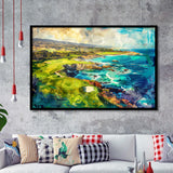 Pebble Beach Golf Links Aerial Painting, Framed Art Print Wall Decor, Picture Framed Painting Art