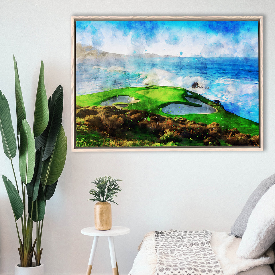 Pebble Beach Golf Links Hole 07, Aerial At Califorlia, Golf Art Print, Gift for him, Framed Canvas Prints Wall Art