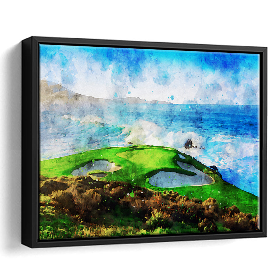 Pebble Beach Golf Links Hole 07, Aerial At Califorlia, Golf Art Print, Gift for him, Framed Canvas Prints Wall Art