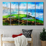 Pebble Beach Golf Links Hole 07, Aerial At Califorlia, Golf Art Print, Extra Large 5 Panel, Canvas Prints Wall Art