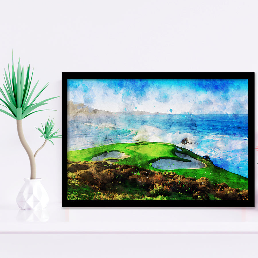 Pebble Beach Golf Links Hole 07, Aerial At Califorlia, Golf Art, Gift for him, Framed Art Prints Wall Decor
