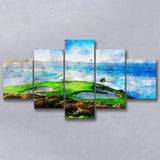 Pebble Beach Golf Links Hole 07, Aerial At Califorlia, Golf Art Print, Mixed 5 Panel, Canvas Prints Wall Art