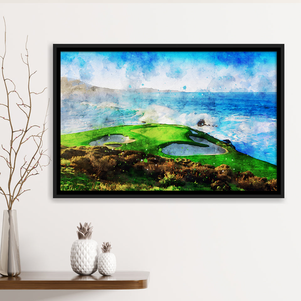 Pebble Beach Golf Links Hole 07, Aerial At Califorlia, Golf Art Print, Gift for him, Framed Canvas Prints Wall Art