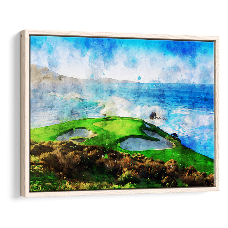 Pebble Beach Golf Links Hole 07, Aerial At Califorlia, Golf Art Print, Gift for him, Framed Canvas Prints Wall Art