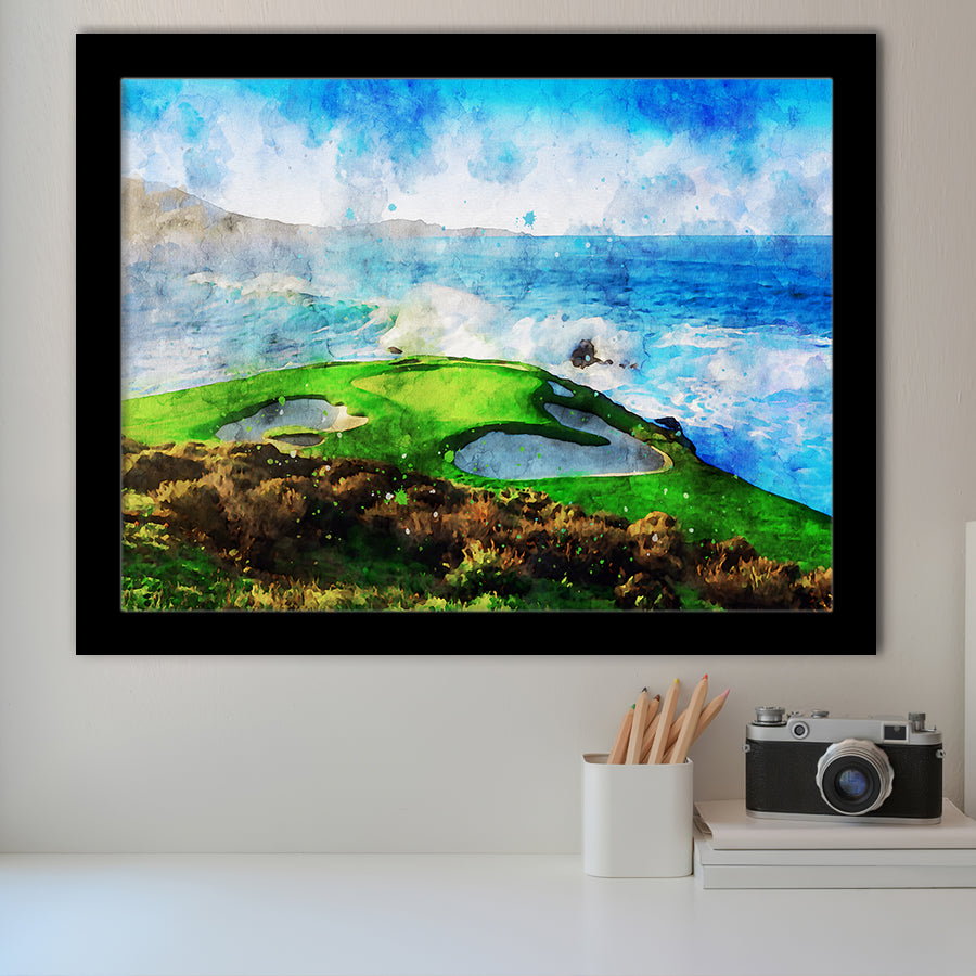 Pebble Beach Golf Links Hole 07, Aerial At Califorlia, Golf Art, Gift for him, Framed Art Prints Wall Decor