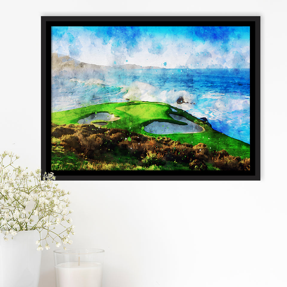 Pebble Beach Golf Links Hole 07, Aerial At Califorlia, Golf Art Print, Gift for him, Framed Canvas Prints Wall Art
