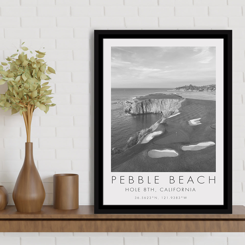 Pebble Beach Golf Links, Hole 18, California, Golf Art Print, Floating Frame, Framed Canvas Print Wall Art