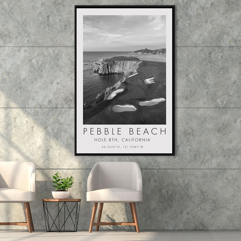 Pebble Beach Golf Links, Hole 18, California, Golf Art Print, Floating Frame, Framed Canvas Print Wall Art