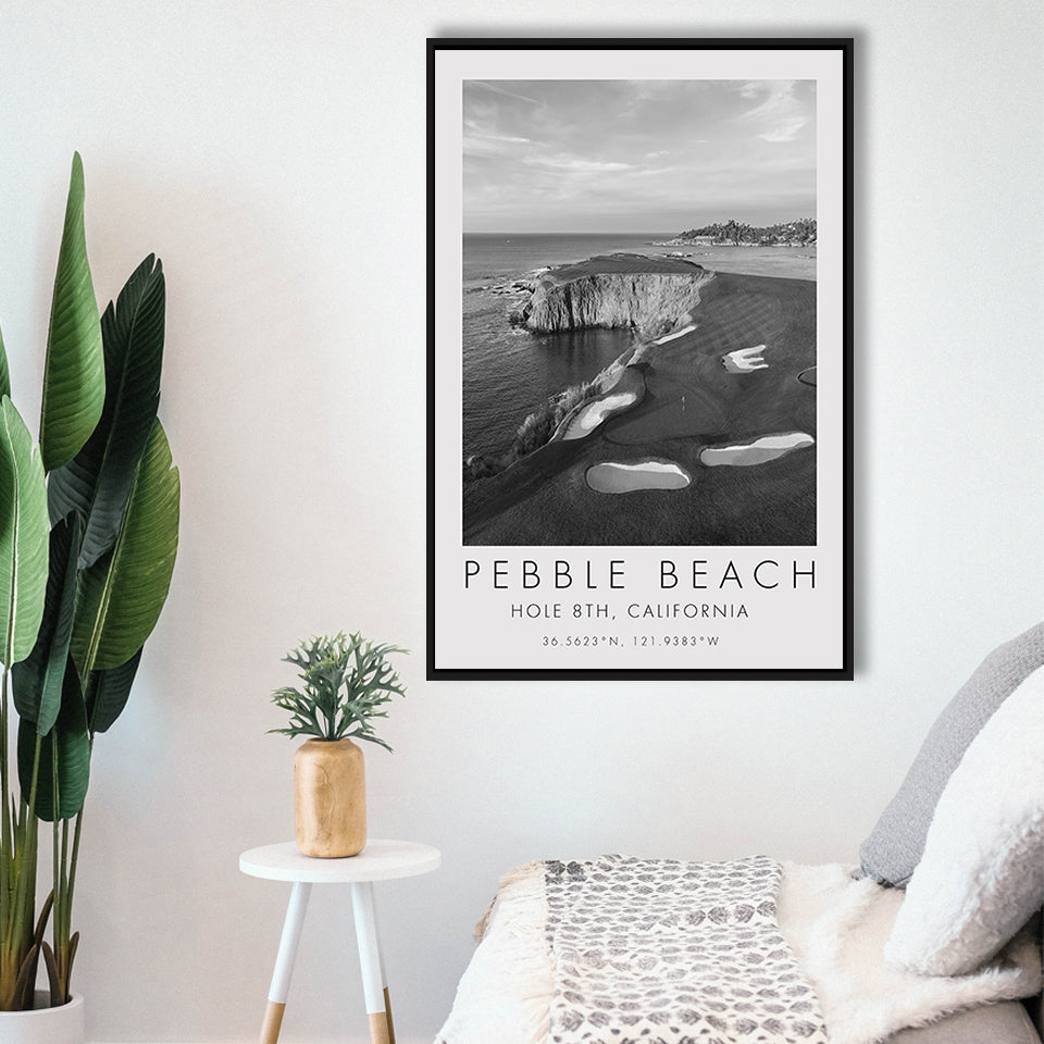 Pebble Beach Golf Links, Hole 18, California, Golf Art Print, Floating Frame, Framed Canvas Print Wall Art