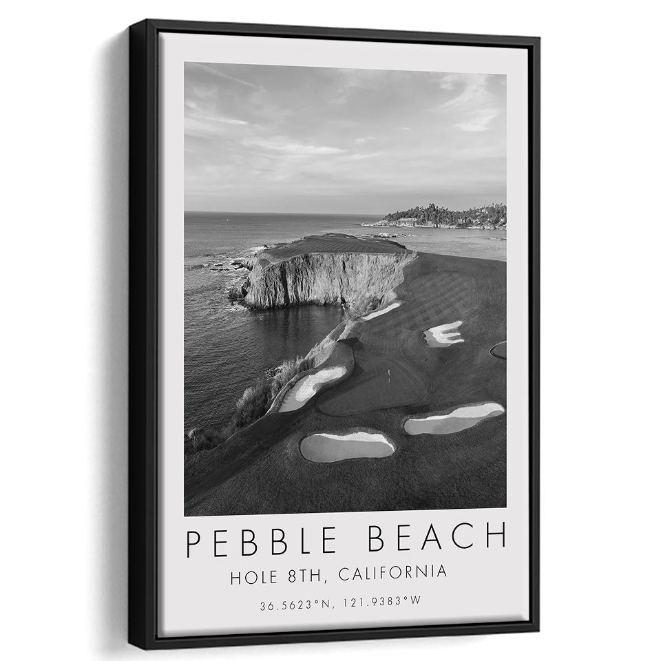 Pebble Beach Golf Links, Hole 18, California, Golf Art Print, Floating Frame, Framed Canvas Print Wall Art