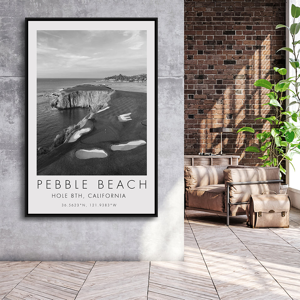 Pebble Beach Golf Links, Hole 18, California, Golf Art Print, Floating Frame, Framed Canvas Print Wall Art