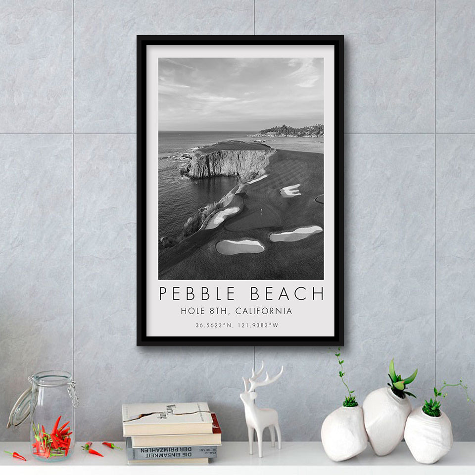 Pebble Beach Golf Links, Hole 18, California, Golf Art Print, Floating Frame, Framed Canvas Print Wall Art