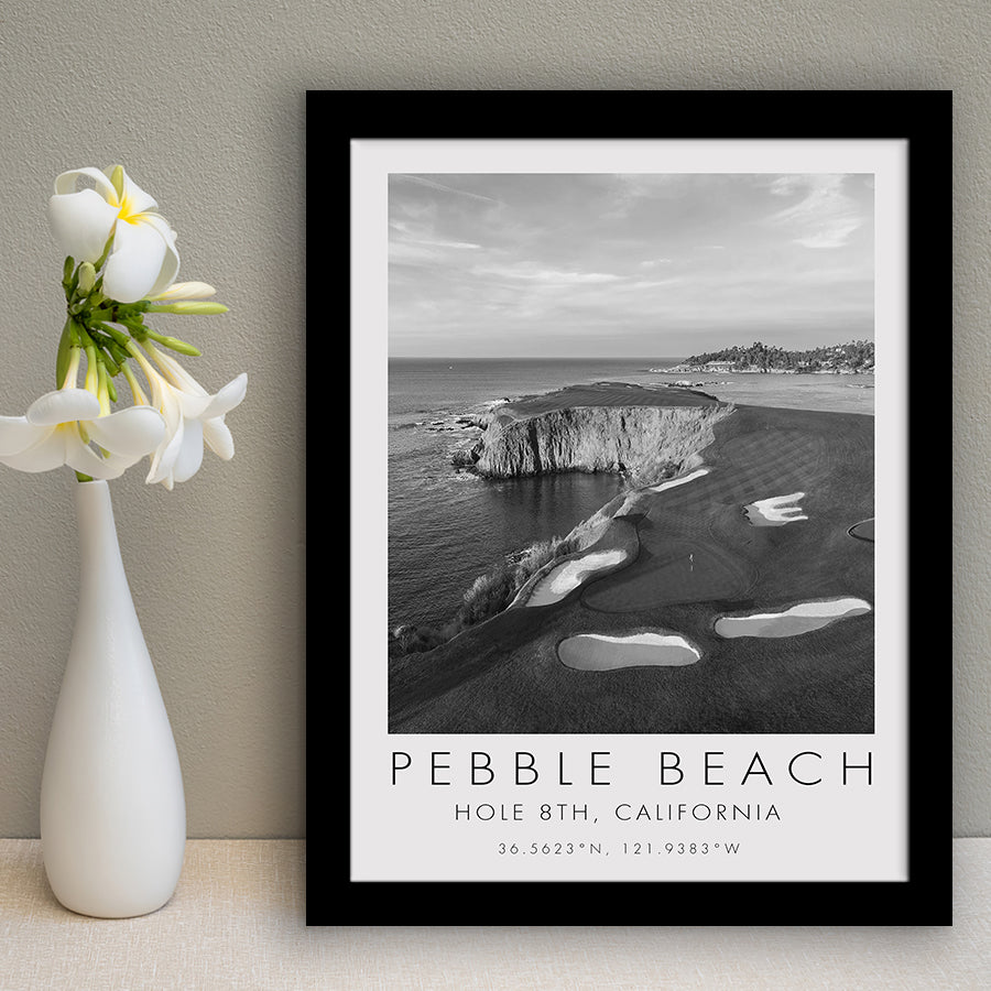 Pebble Beach Golf Links, Hole 18, California, Golf Art, Gift for him, Framed Art Print Wall Decor
