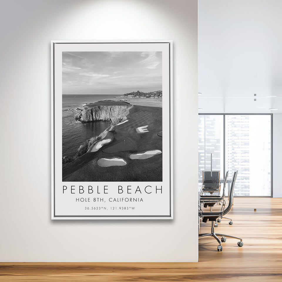 Pebble Beach Golf Links, Hole 18, California, Golf Art Print, Floating Frame, Framed Canvas Print Wall Art