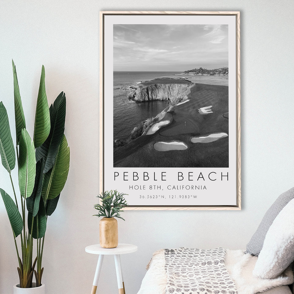 Pebble Beach Golf Links, Hole 18, California, Golf Art Print, Floating Frame, Framed Canvas Print Wall Art
