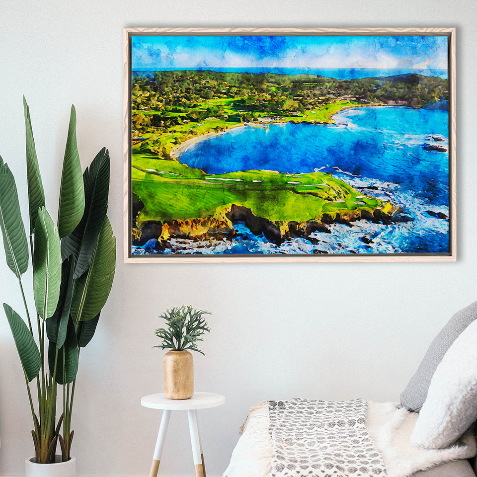 Pebble Beach Golf Links Hole 7 & 8, Arrowhead Point, California, Golf Art Print, Framed Canvas Prints Wall Art