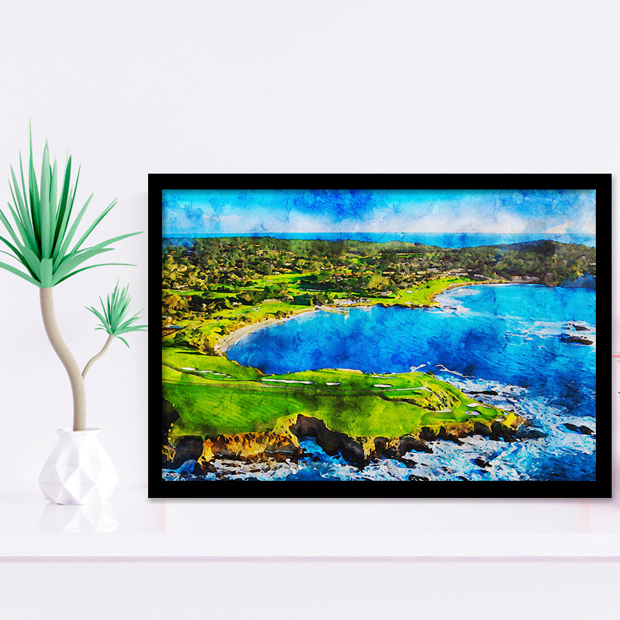 Pebble Beach Golf Links Hole 7 & 8, Arrowhead Point, California, Golf Art, Gift for him, Framed Art Prints Wall Decor