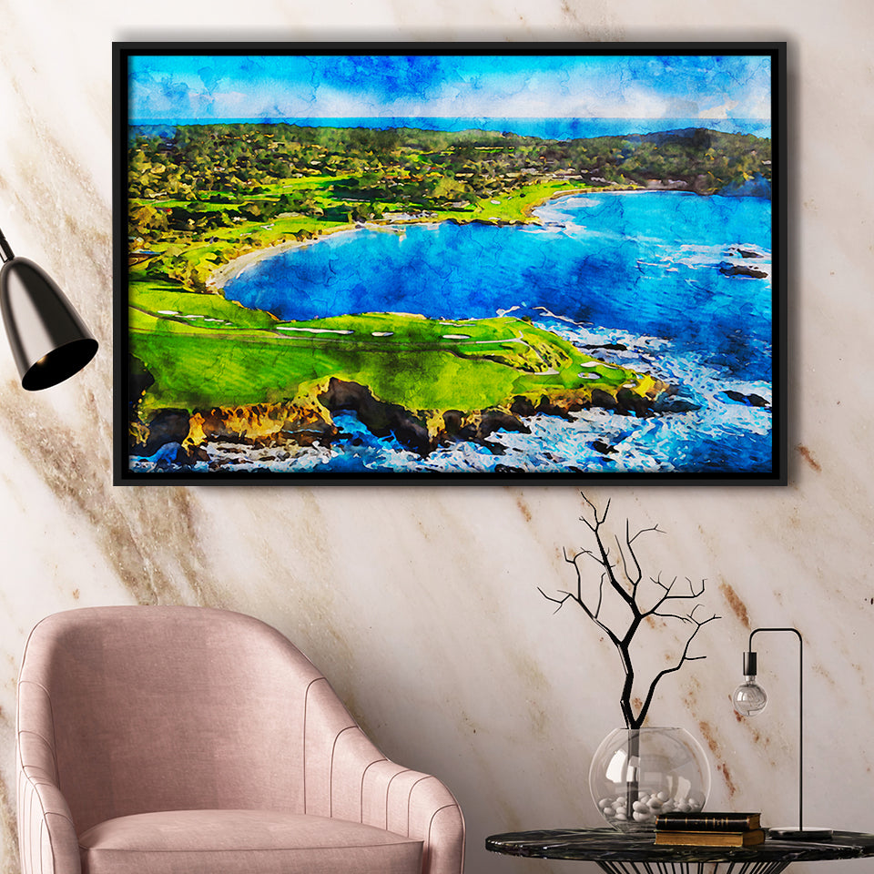 Pebble Beach Golf Links Hole 7 & 8, Arrowhead Point, California, Golf Art Print, Framed Canvas Prints Wall Art