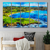 Pebble Beach Golf Links Hole 7&8, Arrowhead Point, California, Golf Art Print, Extra Large 5 Panel, Canvas Prints