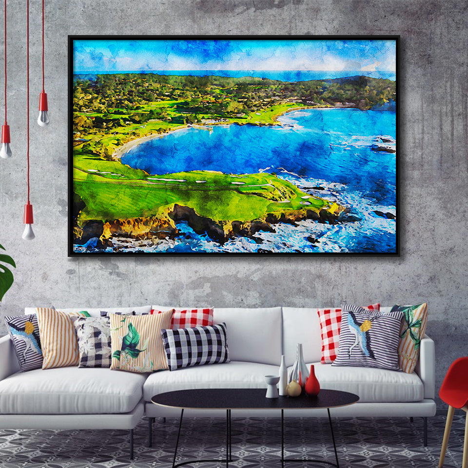 Pebble Beach Golf Links Hole 7 & 8, Arrowhead Point, California, Golf Art Print, Framed Canvas Prints Wall Art