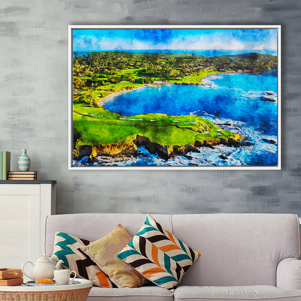 Pebble Beach Golf Links Hole 7 & 8, Arrowhead Point, California, Golf Art Print, Framed Canvas Prints Wall Art