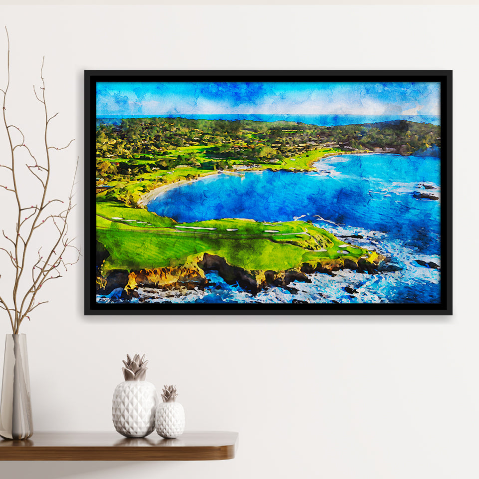Pebble Beach Golf Links Hole 7 & 8, Arrowhead Point, California, Golf Art Print, Framed Canvas Prints Wall Art