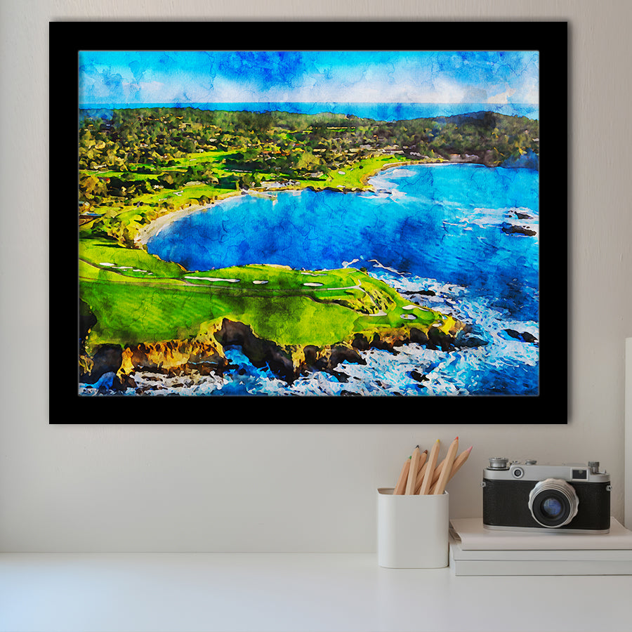 Pebble Beach Golf Links Hole 7 & 8, Arrowhead Point, California, Golf Art, Gift for him, Framed Art Prints Wall Decor