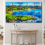 Pebble Beach Golf Links Hole 7&8, Arrowhead Point, California, Golf Art Print, Extra Large 5 Panel, Canvas Prints