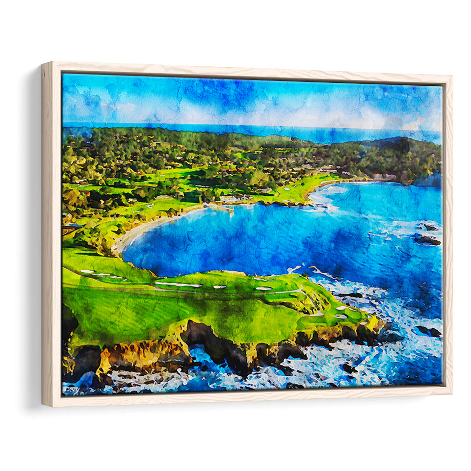 Pebble Beach Golf Links Hole 7 & 8, Arrowhead Point, California, Golf Art Print, Framed Canvas Prints Wall Art