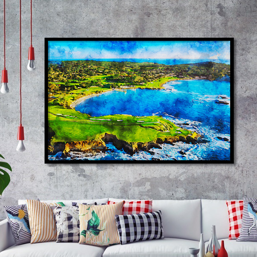 Pebble Beach Golf Links Hole 7 & 8, Arrowhead Point, California, Golf Art, Gift for him, Framed Art Prints Wall Decor