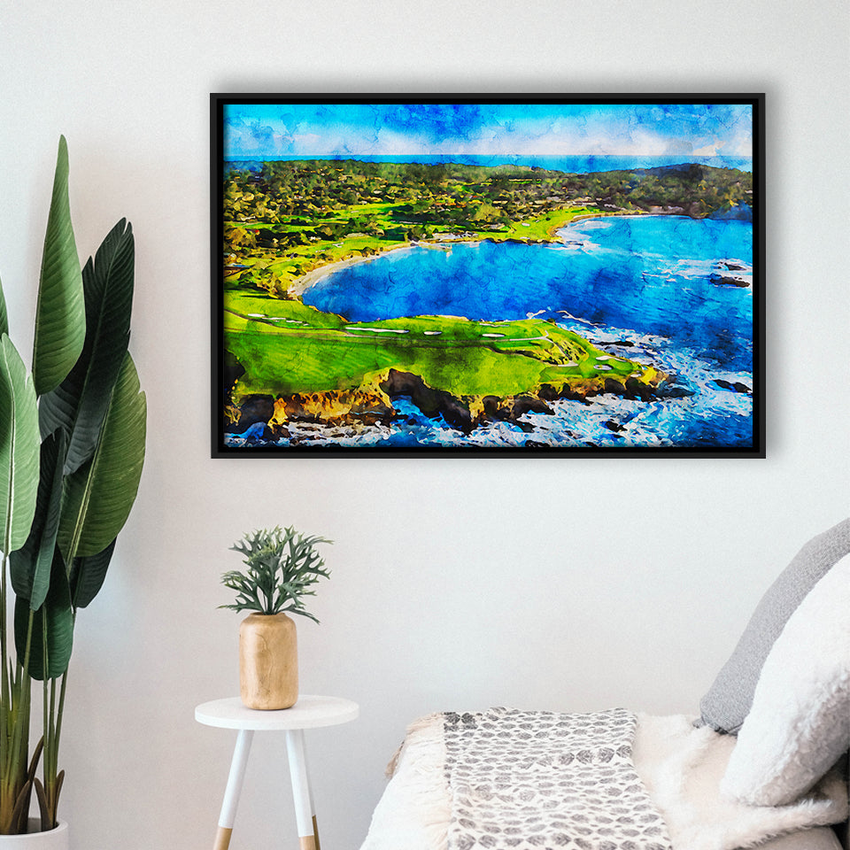 Pebble Beach Golf Links Hole 7 & 8, Arrowhead Point, California, Golf Art Print, Framed Canvas Prints Wall Art